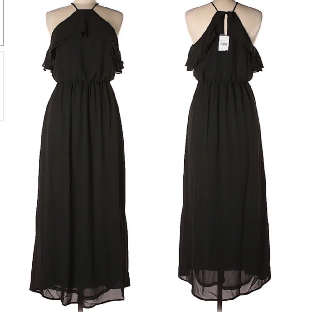 Nordstrom Dress Lush maxi black cocktail wedding party Ruffle XS Long Sleeveless - Picture 1 of 8